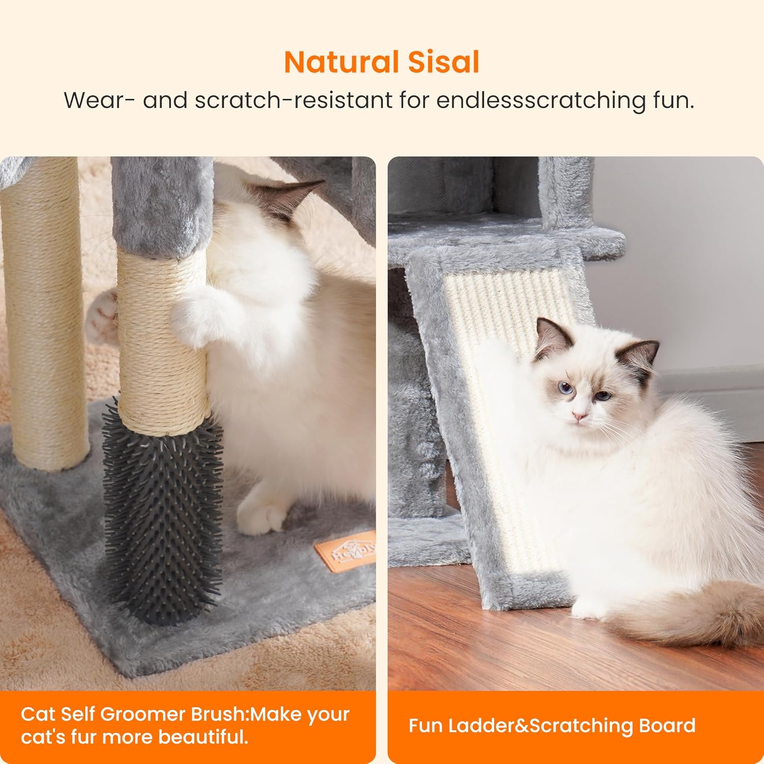 Cat Tree with Cat Self Groomer Brush, Cat Tower Condo for Indoor Cats with Padded Plush Perch,Cat House with Basket Scratching Board Post