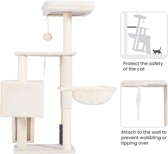 Cat Tree with Cat Self Groomer Brush, Cat Tower Condo for Indoor Cats with Padded Plush Perch,Cat House with Basket Scratching Board Post