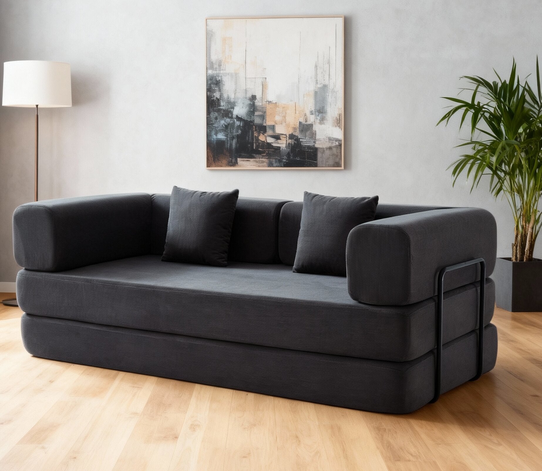Folding Corduroy Sofa Bed with Pillows