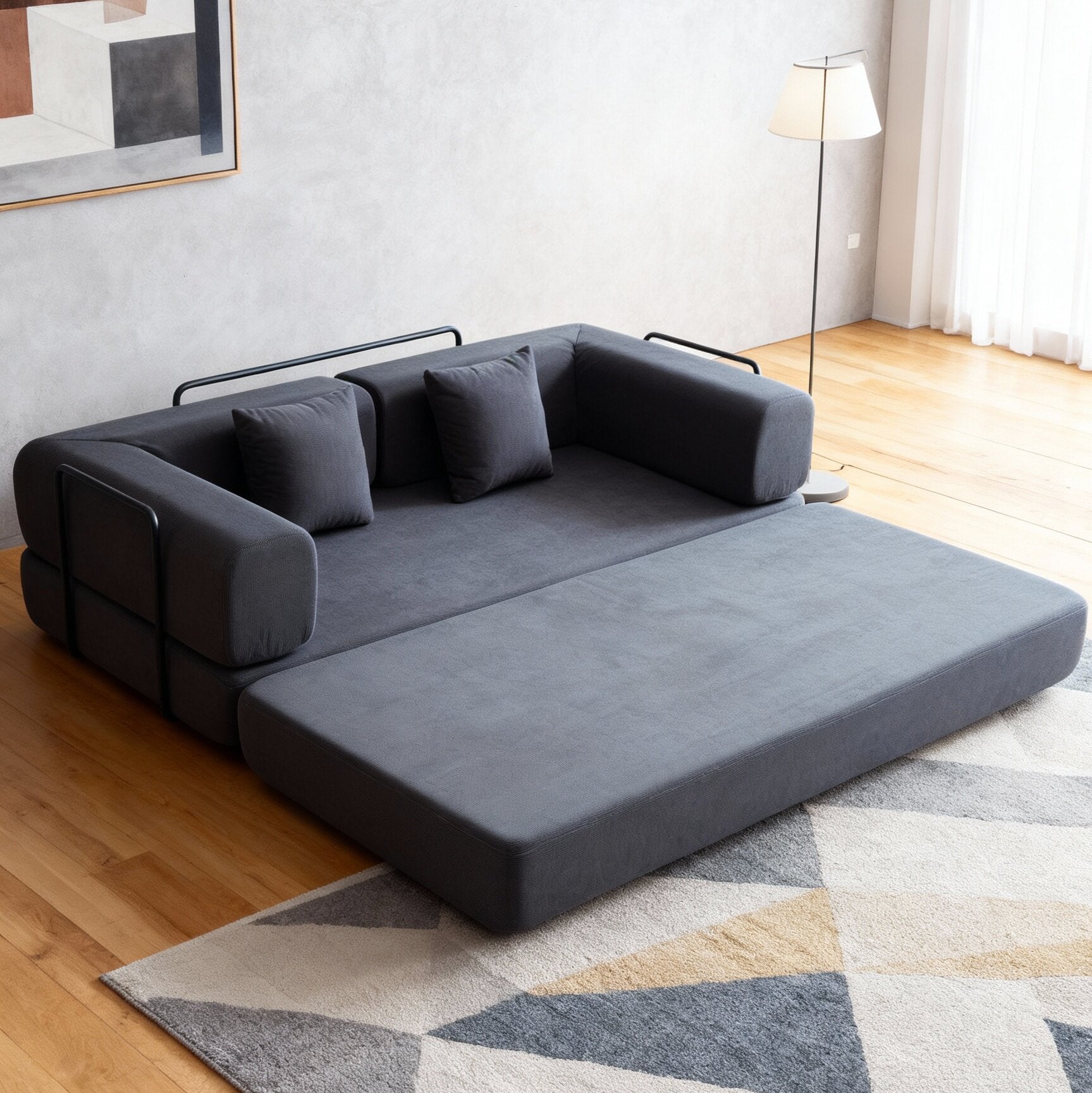 Folding Corduroy Sofa Bed with Pillows