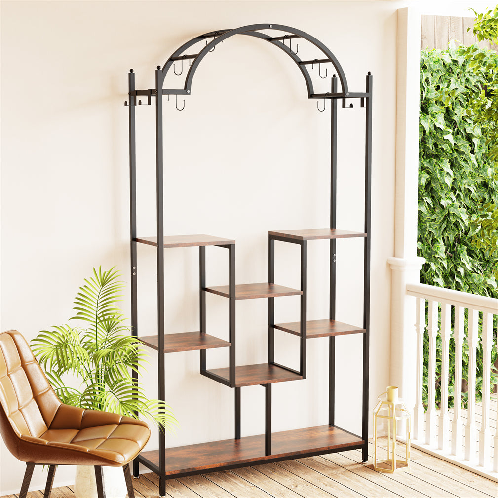 XXL Plant Stand Arched Metal Bonsai Flower Shelf w/ Hanging Hooks