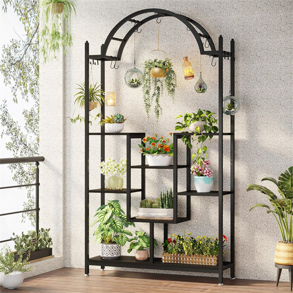 XXL Plant Stand Arched Metal Bonsai Flower Shelf w/ Hanging Hooks