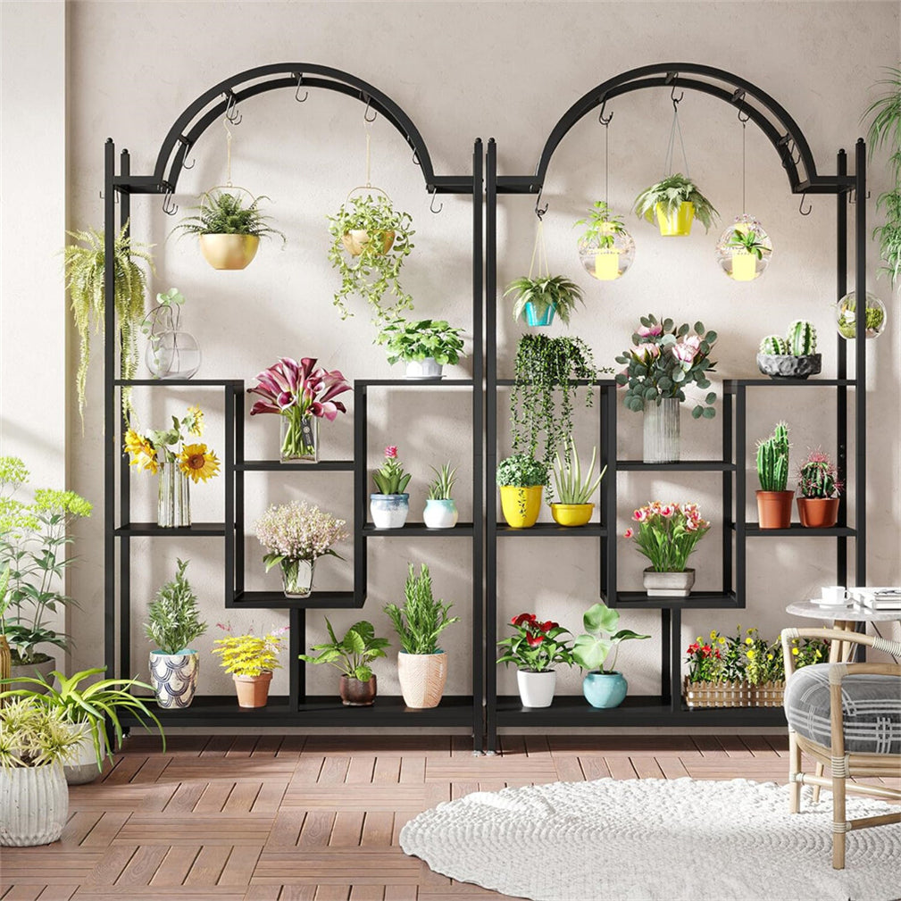 XXL Plant Stand Arched Metal Bonsai Flower Shelf w/ Hanging Hooks