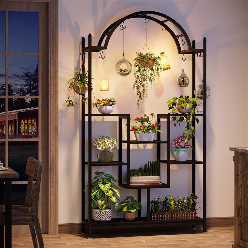 XXL Plant Stand Arched Metal Bonsai Flower Shelf w/ Hanging Hooks