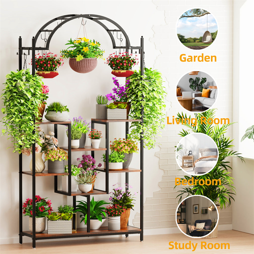 XXL Plant Stand Arched Metal Bonsai Flower Shelf w/ Hanging Hooks