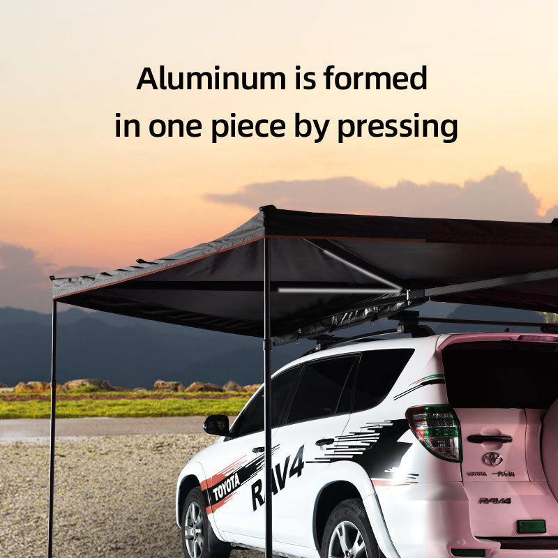 270 degree car side tent for sun and rain protection, aluminum alloy black rubber canopy on the side, SUV outdoor quick opening, side fan-shaped tent