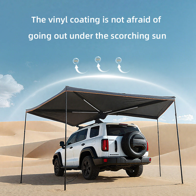 270 degree car side tent for sun and rain protection, aluminum alloy black rubber canopy on the side, SUV outdoor quick opening, side fan-shaped tent
