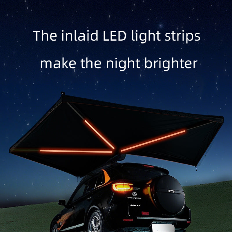 270 degree car side tent for sun and rain protection, aluminum alloy black rubber canopy on the side, SUV outdoor quick opening, side fan-shaped tent