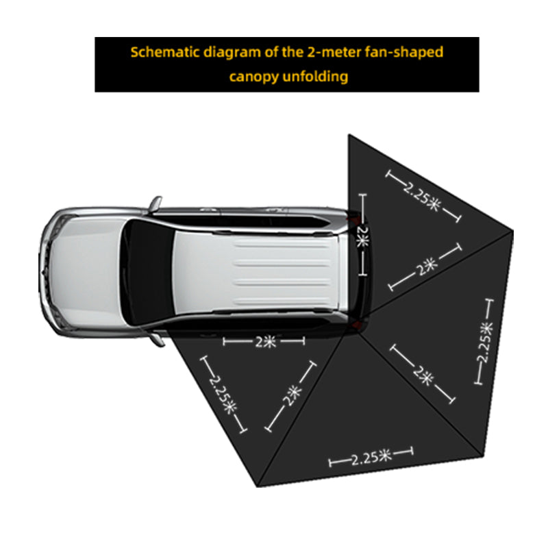 270 degree car side tent for sun and rain protection, aluminum alloy black rubber canopy on the side, SUV outdoor quick opening, side fan-shaped tent