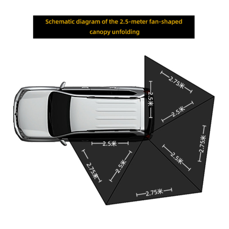 270 degree car side tent for sun and rain protection, aluminum alloy black rubber canopy on the side, SUV outdoor quick opening, side fan-shaped tent