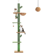 Cactus Cat Tree Four Tier Floor-to-Ceiling Cat Climbing Tower with Cozy Hammock, Cat Activity Center 9 Feet Green