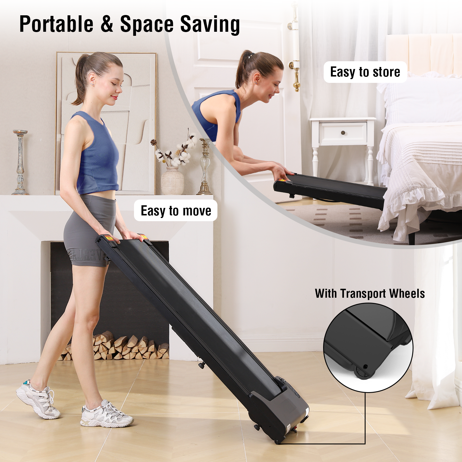 Female Treadmill Walking Pad Adjustment Home Office Gym Fitness Easy Portable
