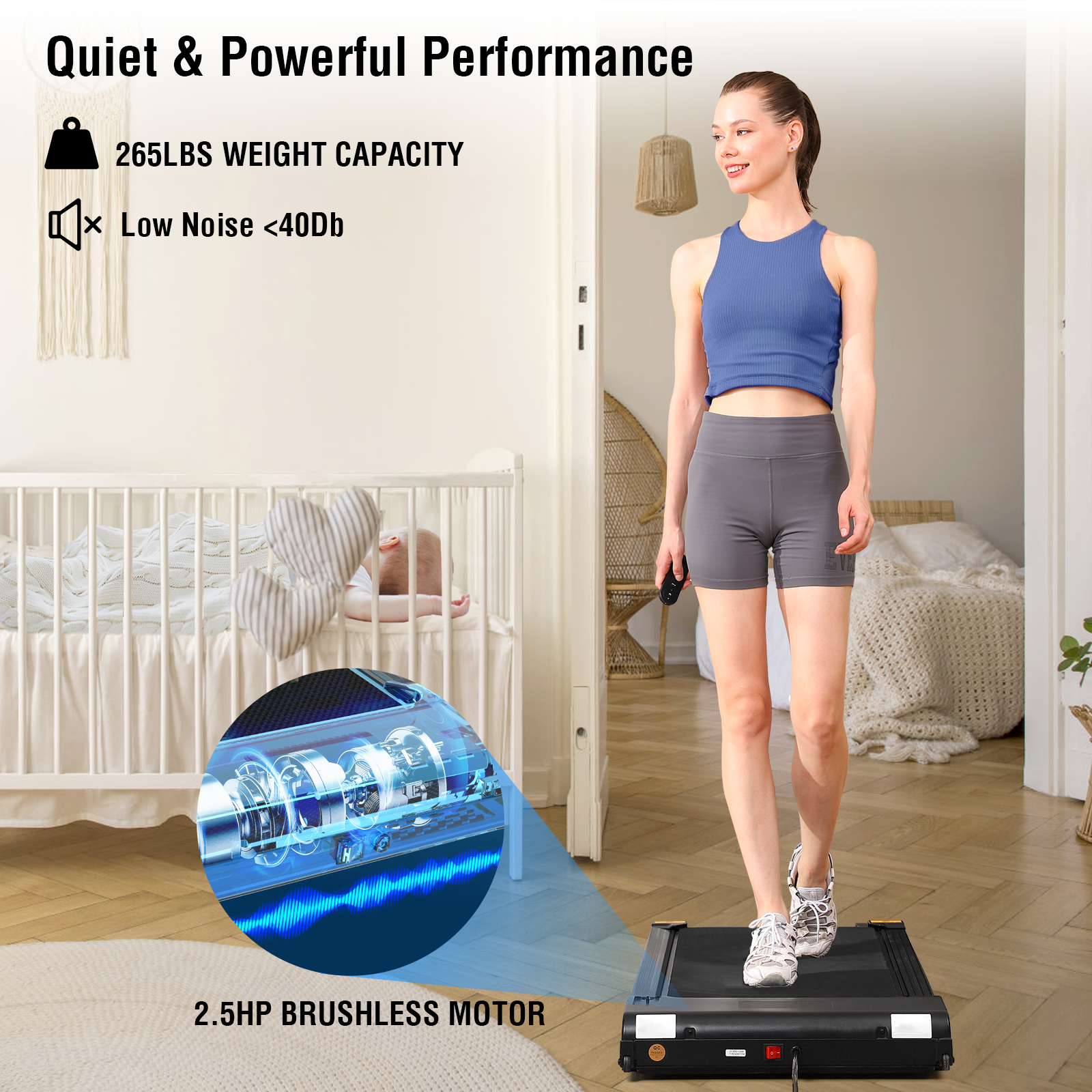 Female Treadmill Walking Pad Adjustment Home Office Gym Fitness Easy Portable