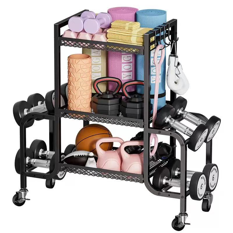 3-Tier Gym Storage Rack – Rolling Dumbbell, Kettlebell & Yoga Mat Organizer