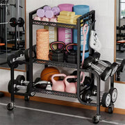 3-Tier Gym Storage Rack – Rolling Dumbbell, Kettlebell & Yoga Mat Organizer
