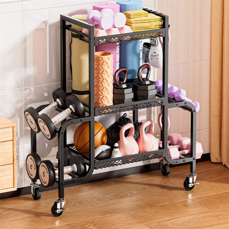 3-Tier Gym Storage Rack – Rolling Dumbbell, Kettlebell & Yoga Mat Organizer