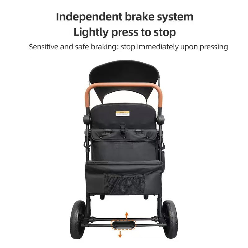 Foldable 4-Wheel Stroller - Ideal for Family Trips with Kids, 2-Seater Children's Travel Mountain Stroller