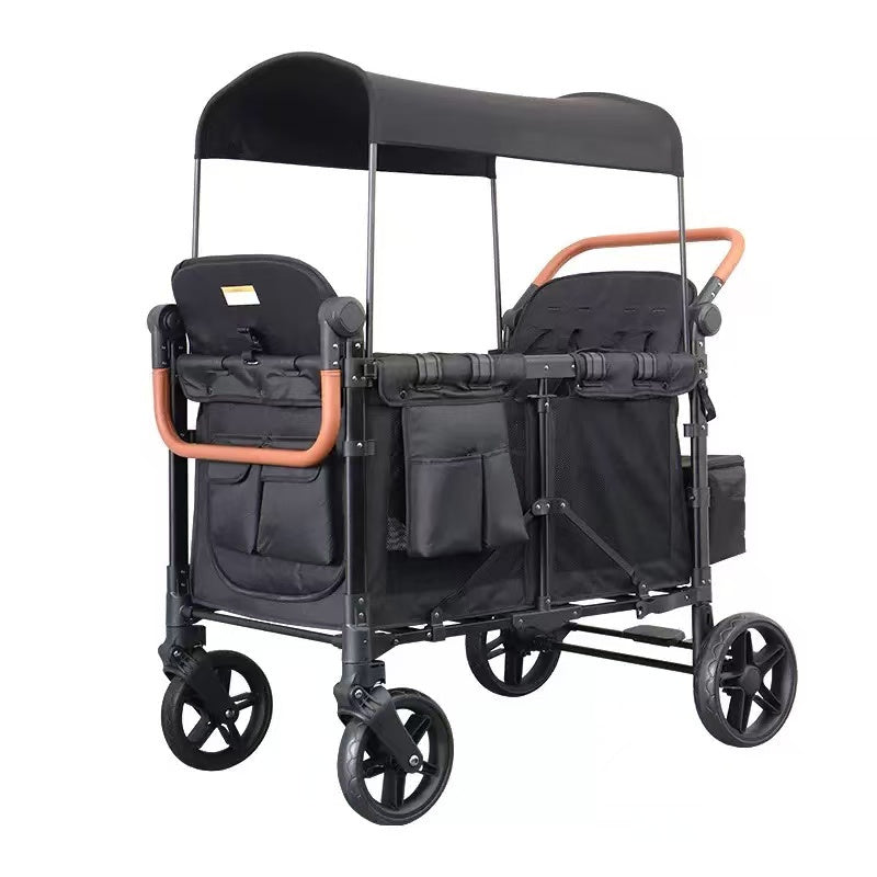 Foldable 4-Wheel Stroller - Ideal for Family Trips with Kids, 2-Seater Children's Travel Mountain Stroller
