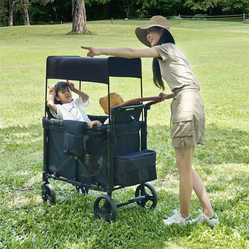 Foldable 4-Wheel Stroller - Ideal for Family Trips with Kids, 2-Seater Children's Travel Mountain Stroller