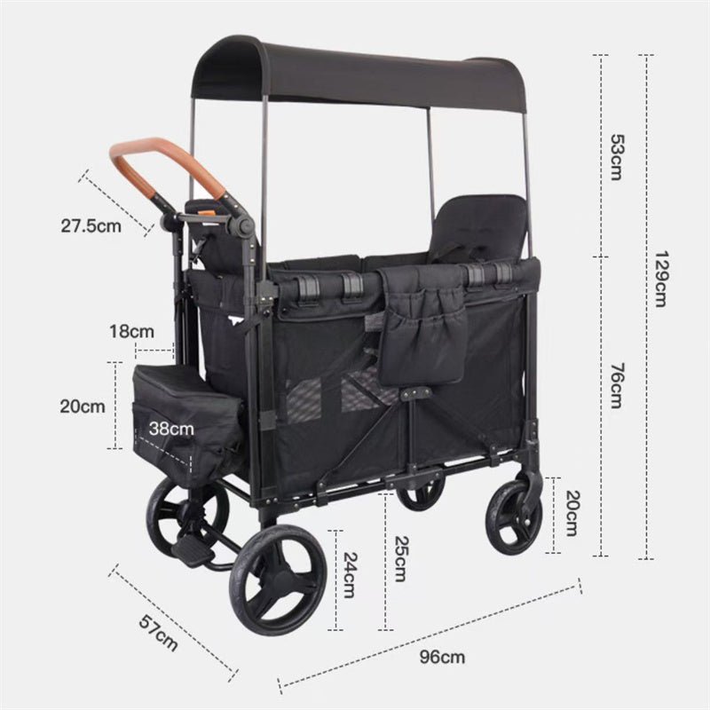 Foldable 4-Wheel Stroller - Ideal for Family Trips with Kids, 2-Seater Children's Travel Mountain Stroller