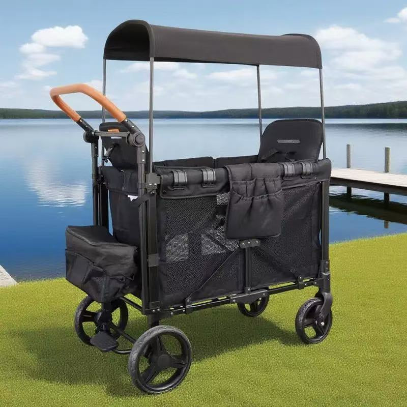 Foldable 4-Wheel Stroller - Ideal for Family Trips with Kids, 2-Seater Children's Travel Mountain Stroller