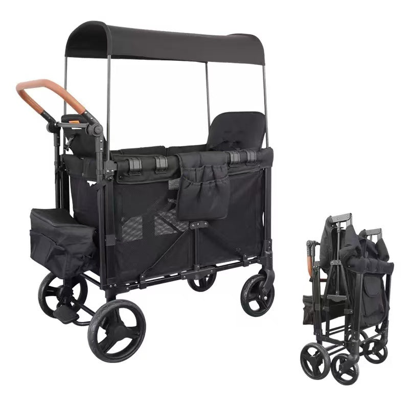 Foldable 4-Wheel Stroller - Ideal for Family Trips with Kids, 2-Seater Children's Travel Mountain Stroller