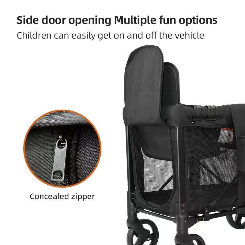 Foldable 4-Wheel Stroller - Ideal for Family Trips with Kids, 2-Seater Children's Travel Mountain Stroller