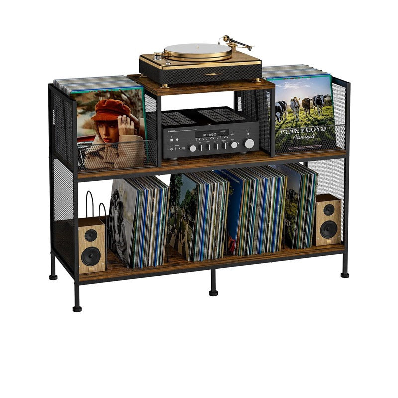 Double-Sided Record Player Stand with Vinyl Storage - Large Capacity Cabinet for Turntable & LP Records - Modern Living Room Furniture