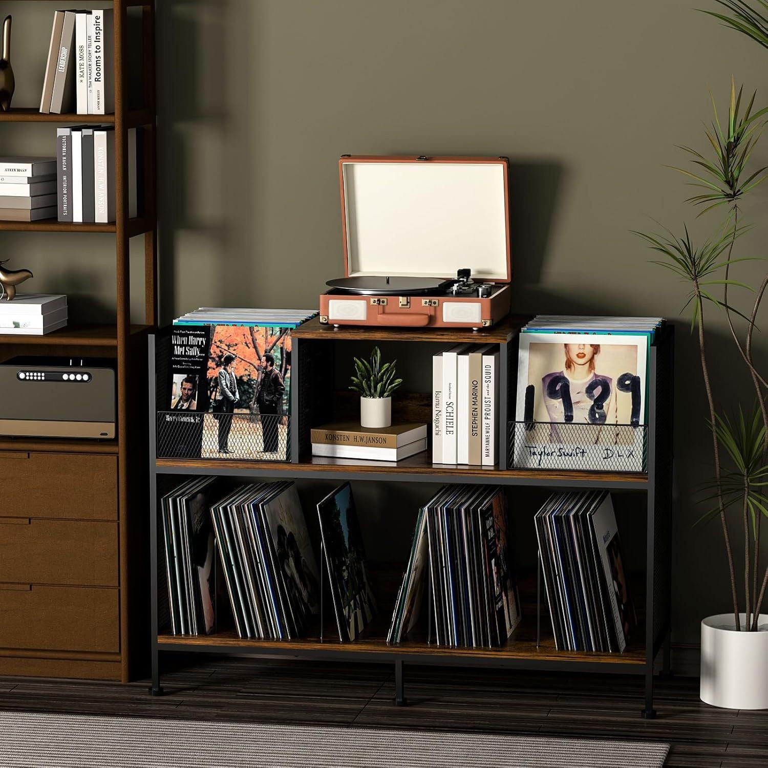Double-Sided Record Player Stand with Vinyl Storage - Large Capacity ...