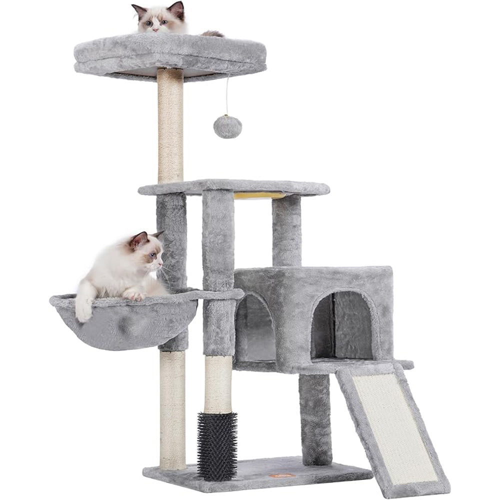 Cat Tree with Cat Self Groomer Brush, Cat Tower Condo for Indoor Cats with Padded Plush Perch,Cat House with Basket Scratching Board Post