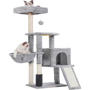 Cat Tree with Cat Self Groomer Brush, Cat Tower Condo for Indoor Cats with Padded Plush Perch,Cat House with Basket Scratching Board Post
