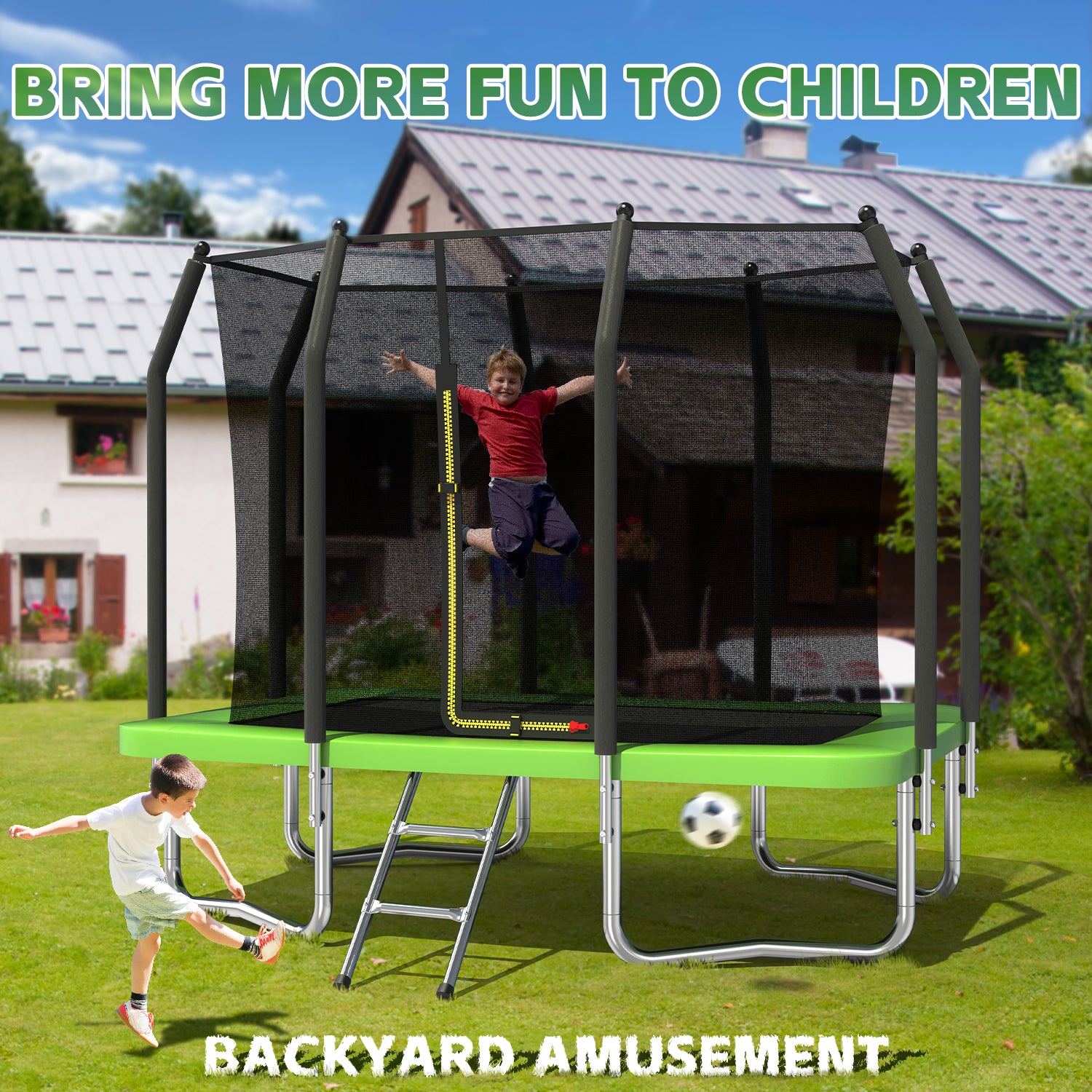 6FT x 9FT Outdoor Rectangular Trampoline,with Enclosure Net and Ladder