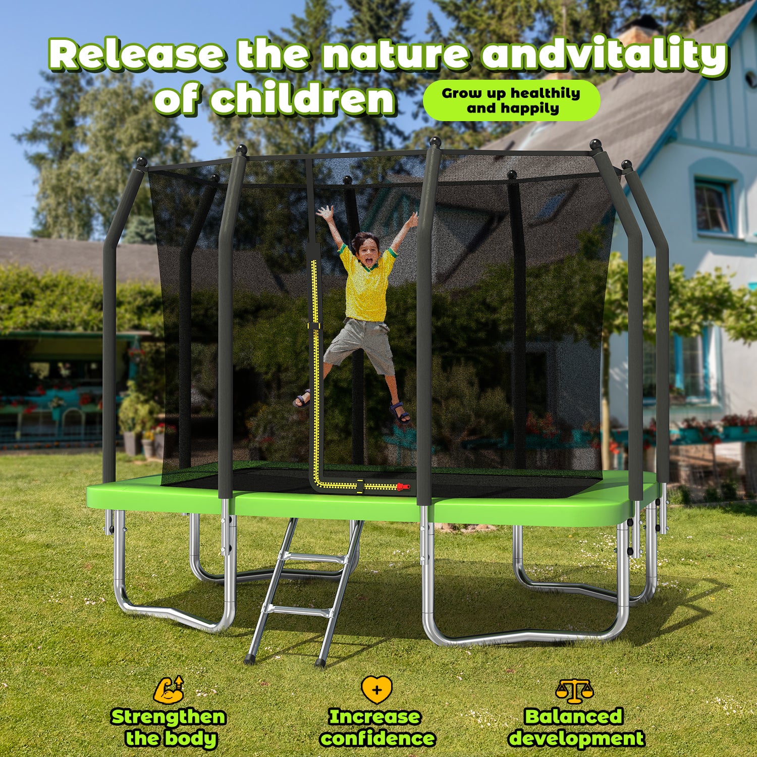 6FT x 9FT Outdoor Rectangular Trampoline,with Enclosure Net and Ladder