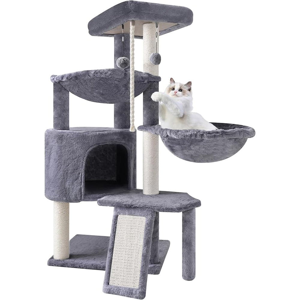 Cat Tree Tower with Scratching Posts,Activity Centre Climbing Tree Furniture with Cat Condo and Two Hammocks,Grey