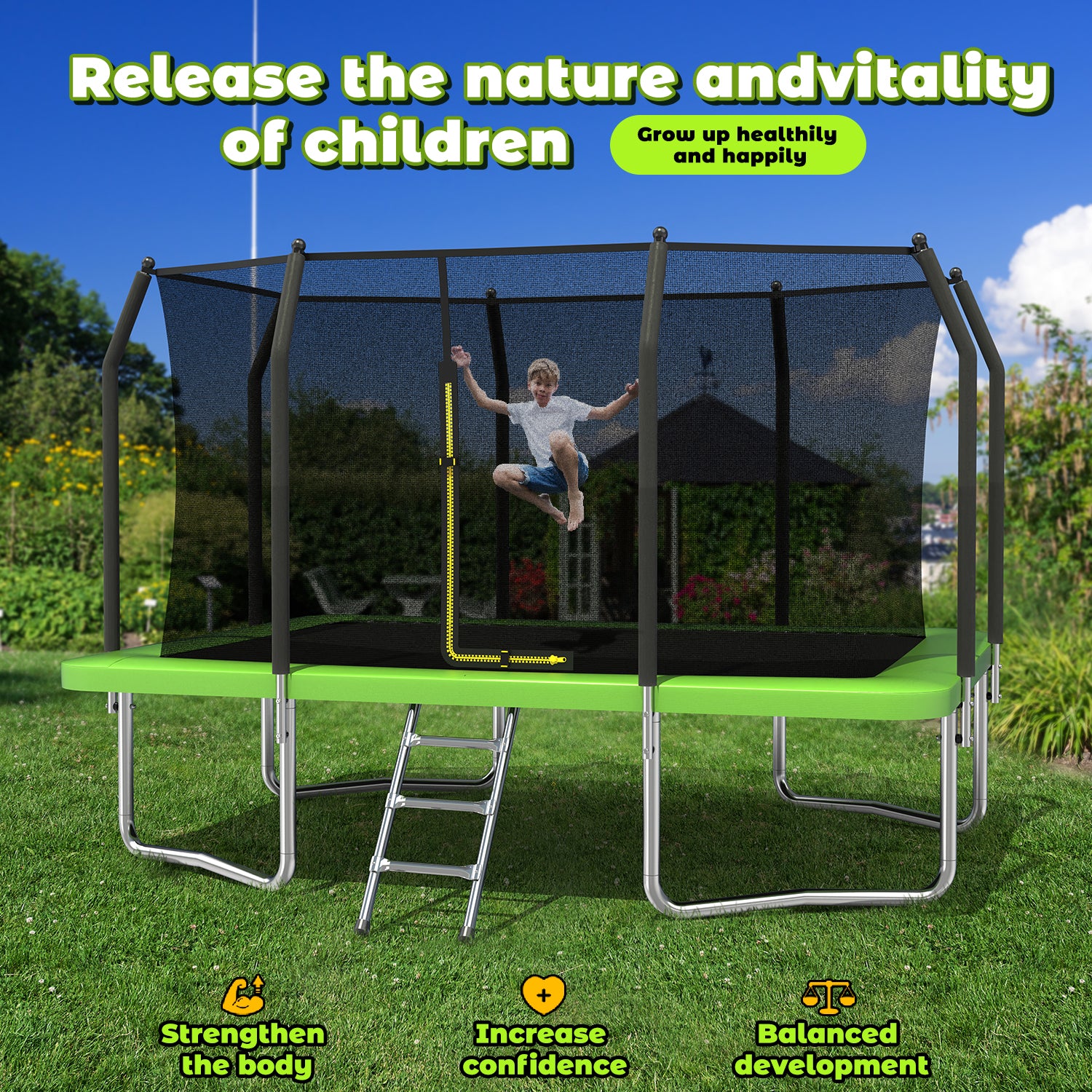 9FT x 12FT Rectangle Trampoline - Perfect Outdoor Trampoline for Kids