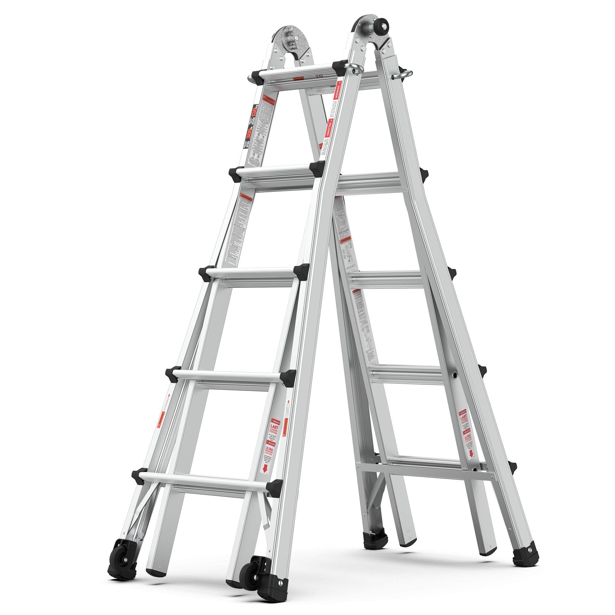 Aluminum Multi-Position Ladder with Wheels, 17ft,22ft