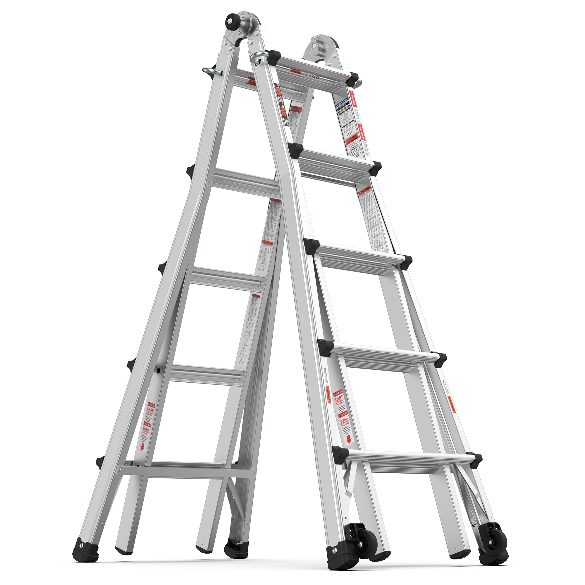 Aluminum Multi-Position Ladder with Wheels, 17ft,22ft
