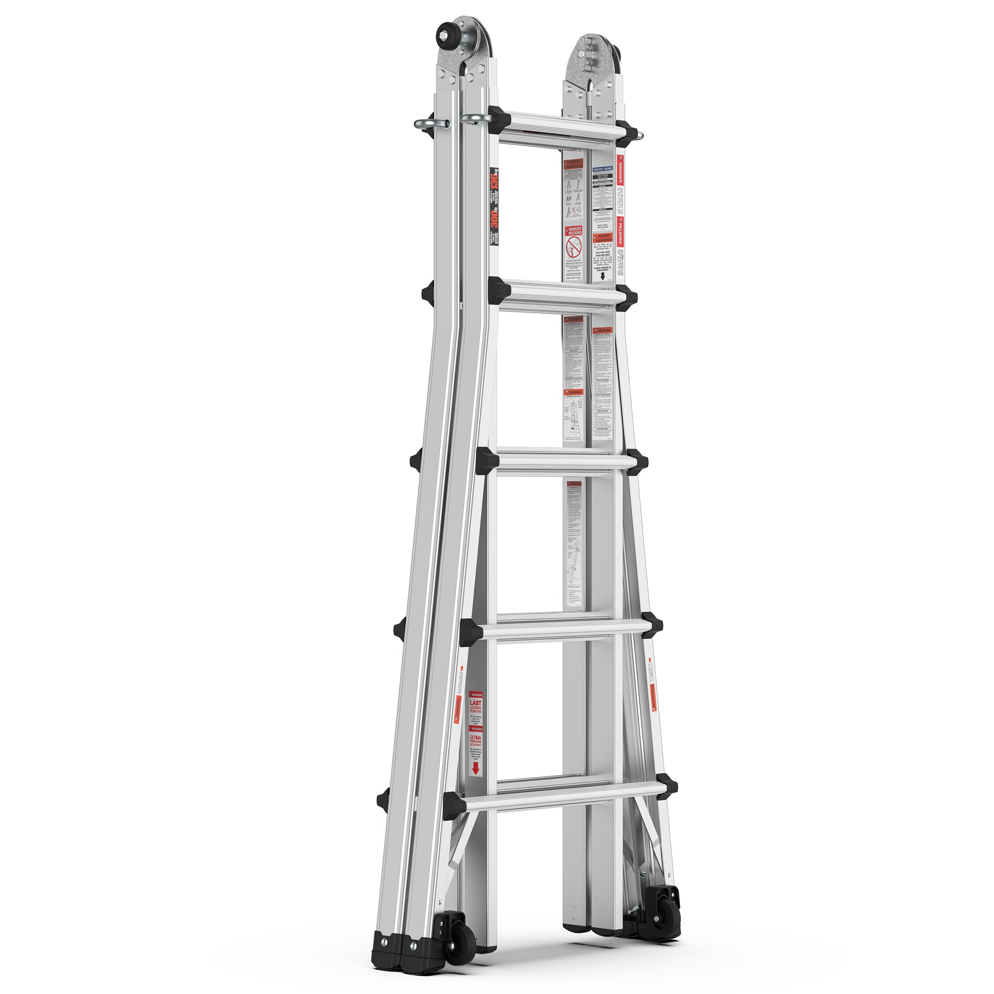 Aluminum Multi-Position Ladder with Wheels, 17ft,22ft