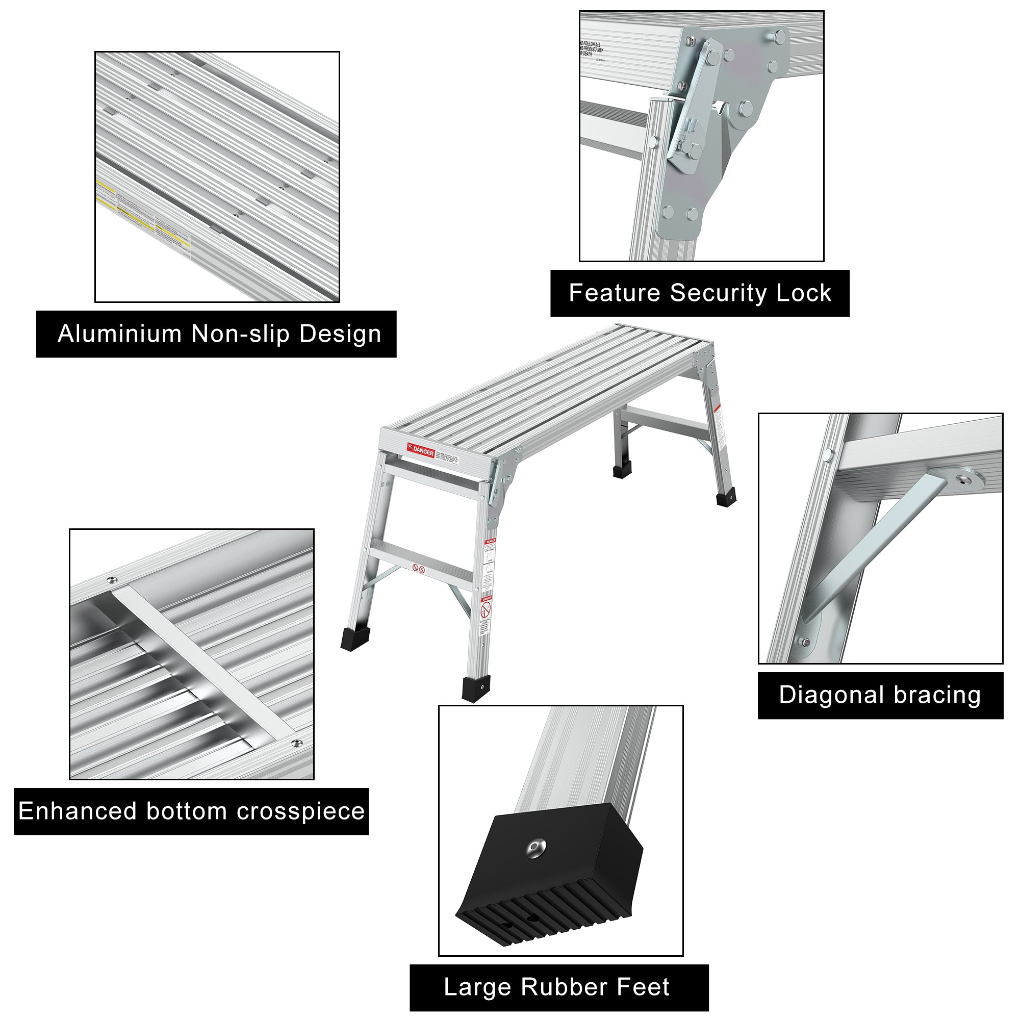 Work Platform Aluminum Portable Bench Folding Ladder ANSI 225 LBS