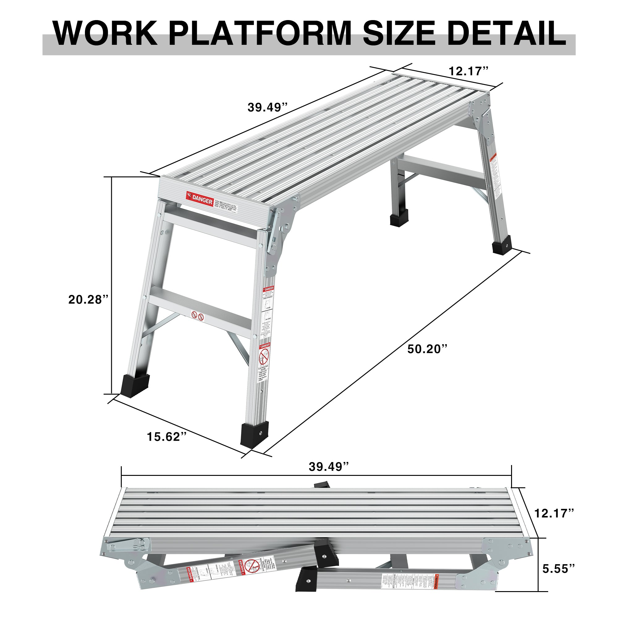 Work Platform Aluminum Portable Bench Folding Ladder ANSI 225 LBS