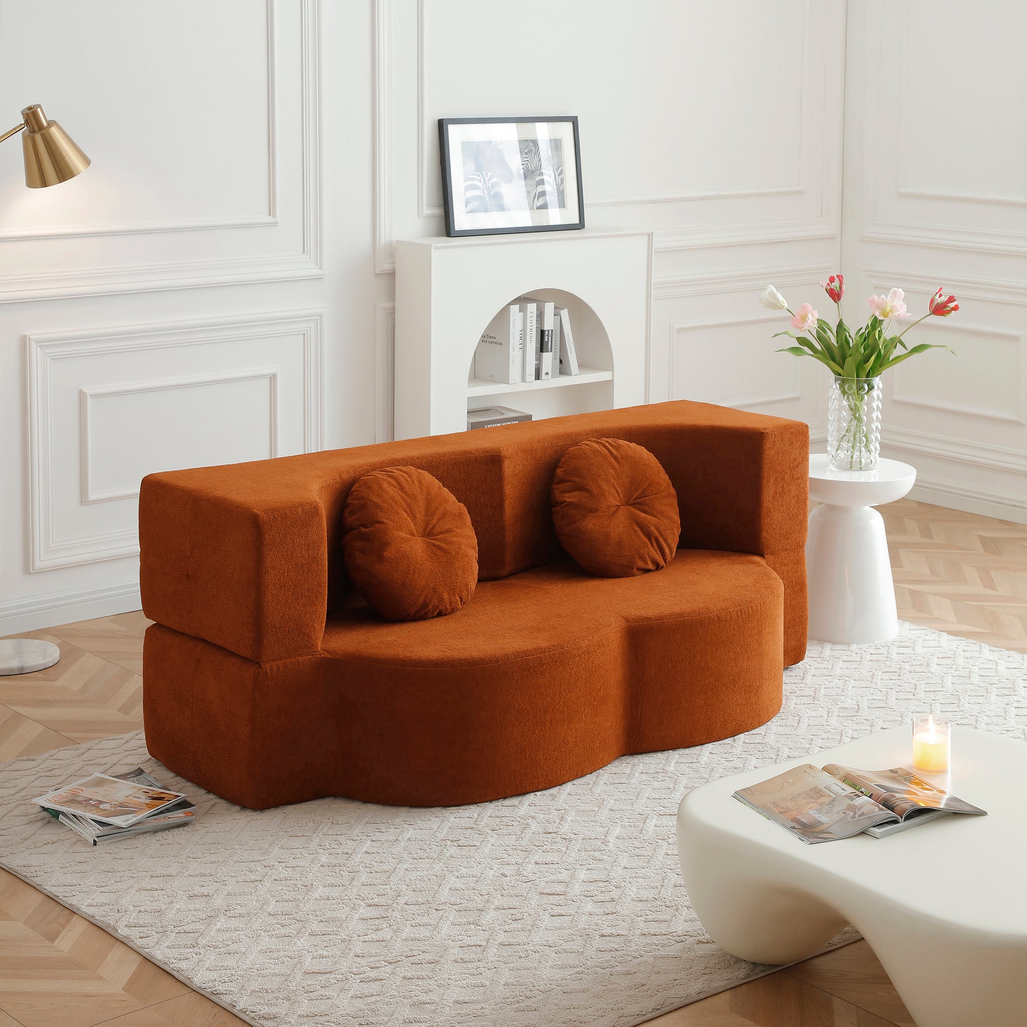 Convertible Folding Sofa Bed / Plush Corduroy Loveseat Couch