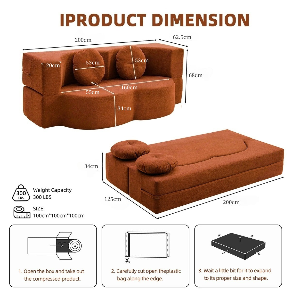 Convertible Folding Sofa Bed / Plush Corduroy Loveseat Couch