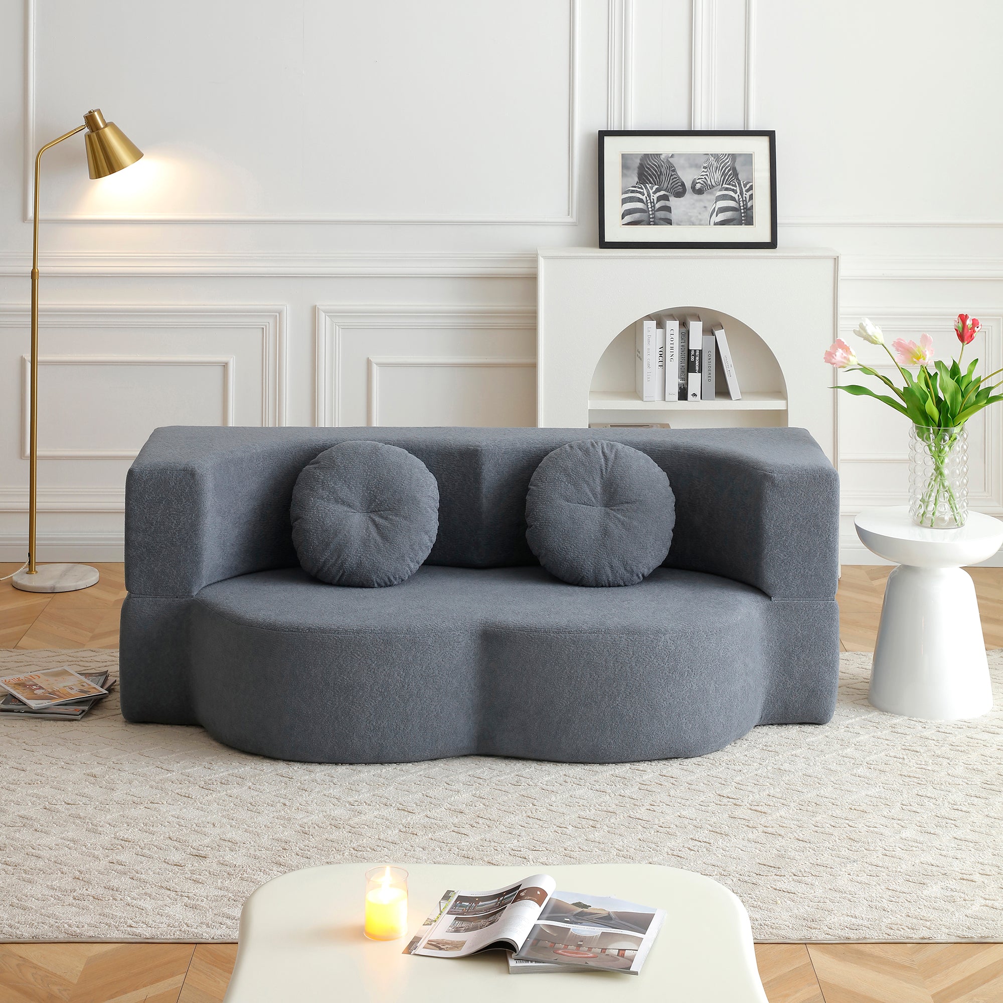 Convertible Folding Sofa Bed / Plush Corduroy Loveseat Couch