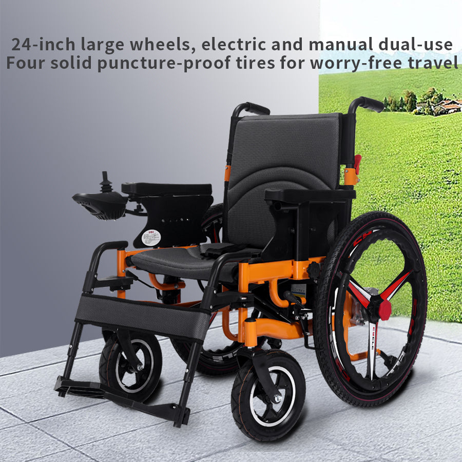 24-inch large-wheel electric wheelchair with electric and manual dual-