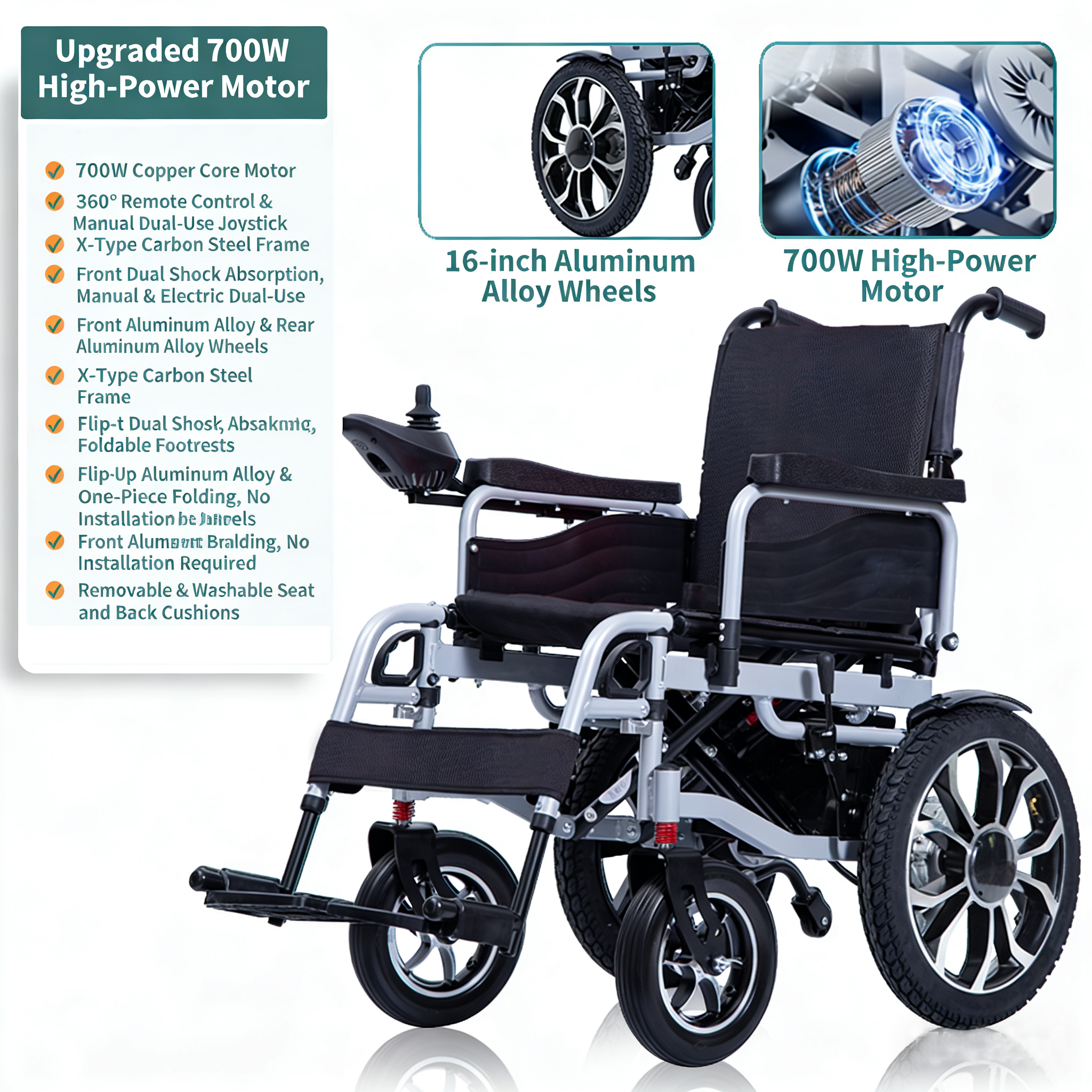 Electric Wheelchair with Upgraded 700W Motor