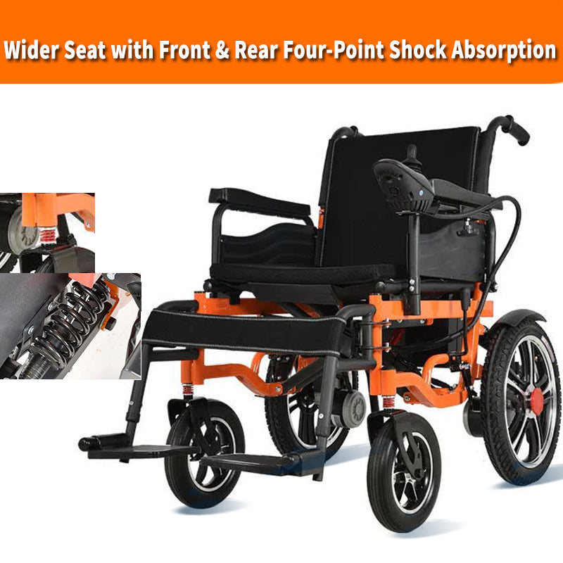 Electric Wheelchair with Wider Frame & Front & Rear Four-Point Shock A