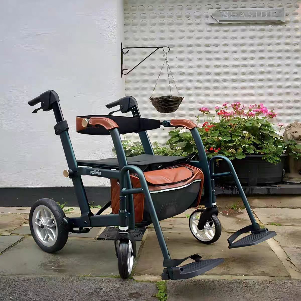 2-in-1 walking cart, foldable walking aid, ultra wide and durable seat