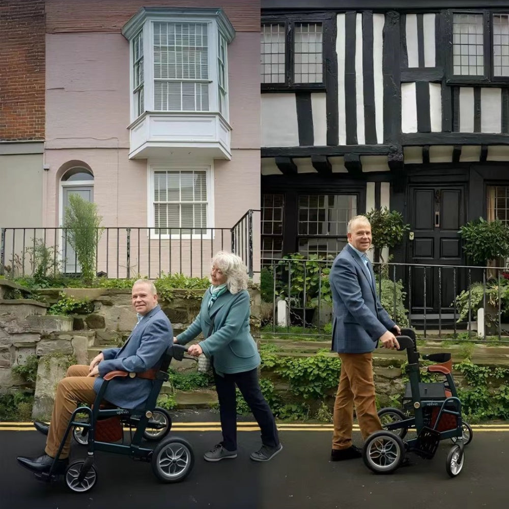 2-in-1 walking cart, foldable walking aid, ultra wide and durable seat