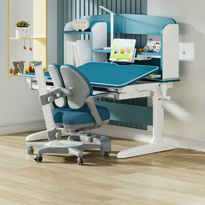 Children's Study Desk and Chair, Height-Adjustable with Drawers