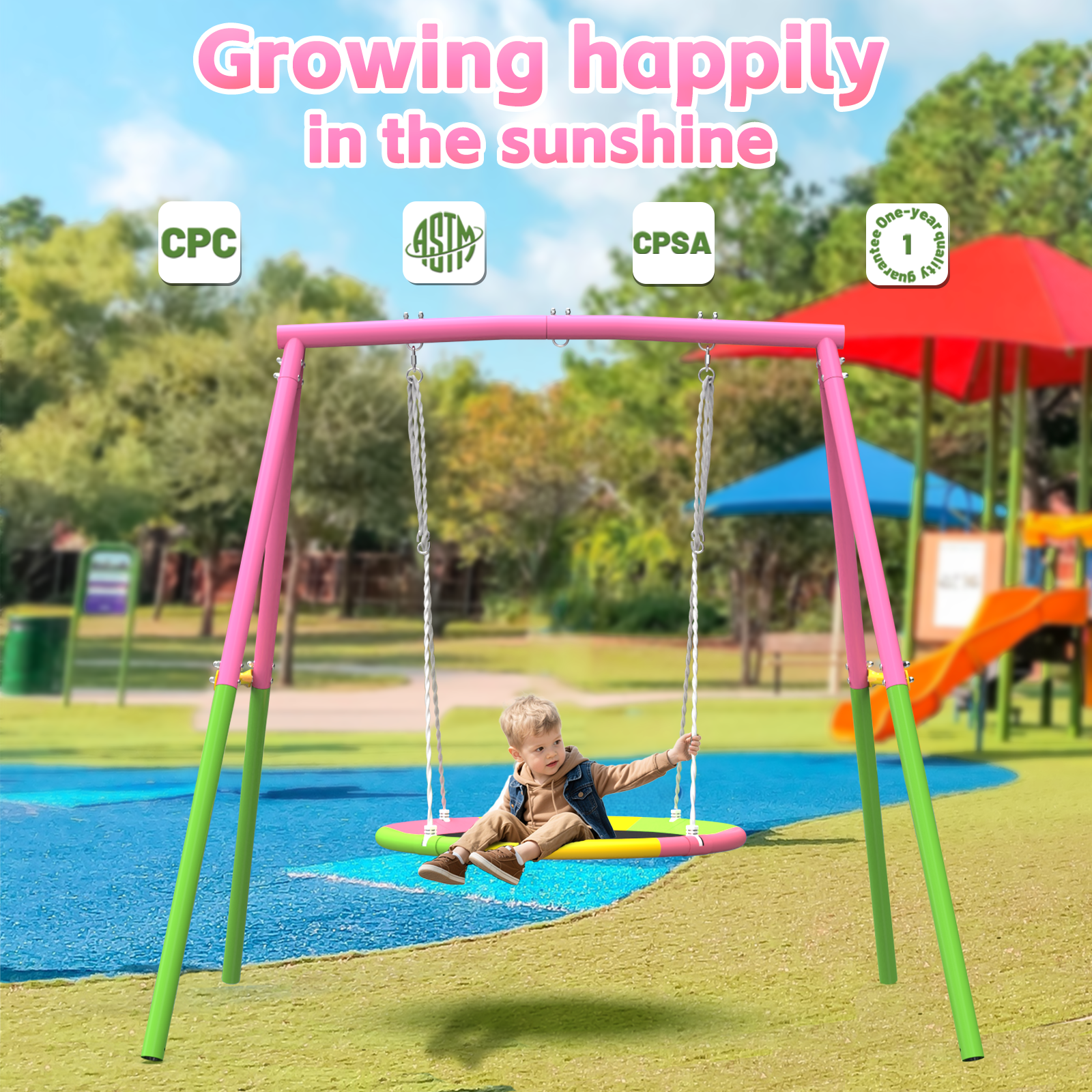 Flying Saucer Swing Set with Heavy Duty A-Frame Metal Swing Stand, Ful